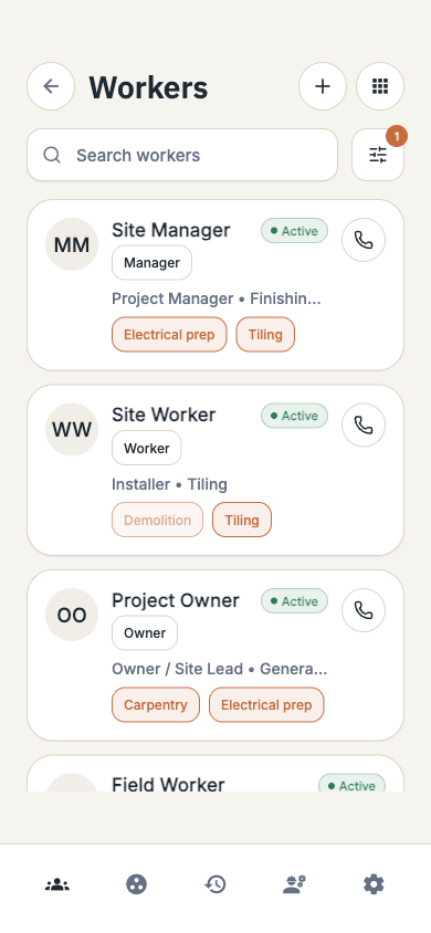 timecue workforce screen showing employees, availability and current assignments